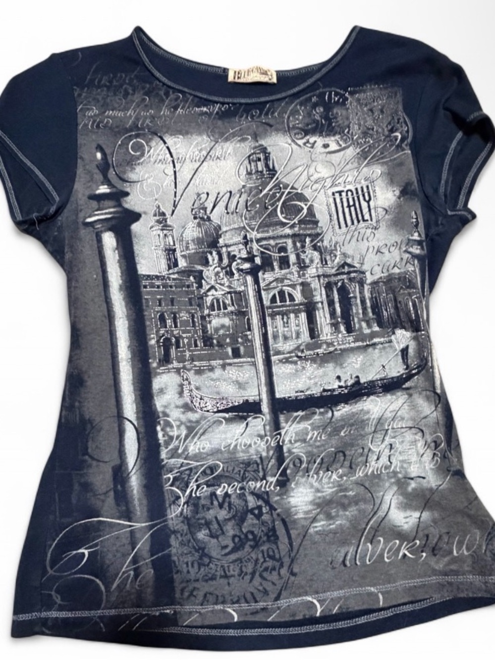 Vintage Y2K Blue Canyon Clothing Venice Italy Postcard Baby Tee